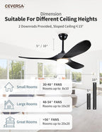 52 Inch Black Ceiling Fans with Lights and Remote,3 Blades Outdoor Wood Propeller Rustic Grey Ceiling Fans,Quiet Noiseless DC Motor,for Farmhouse,Living Room,Bedroom,Indoor