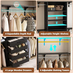 Aheaplus Closet System, 8FT Closet Organizer with 4 Wooden Drawers, Wood Closet Organizer System with Tower, Walk-in Closet Organizer Wardrobe Clothes Rack with 4 Hanging Rods, Garment Rack, Black