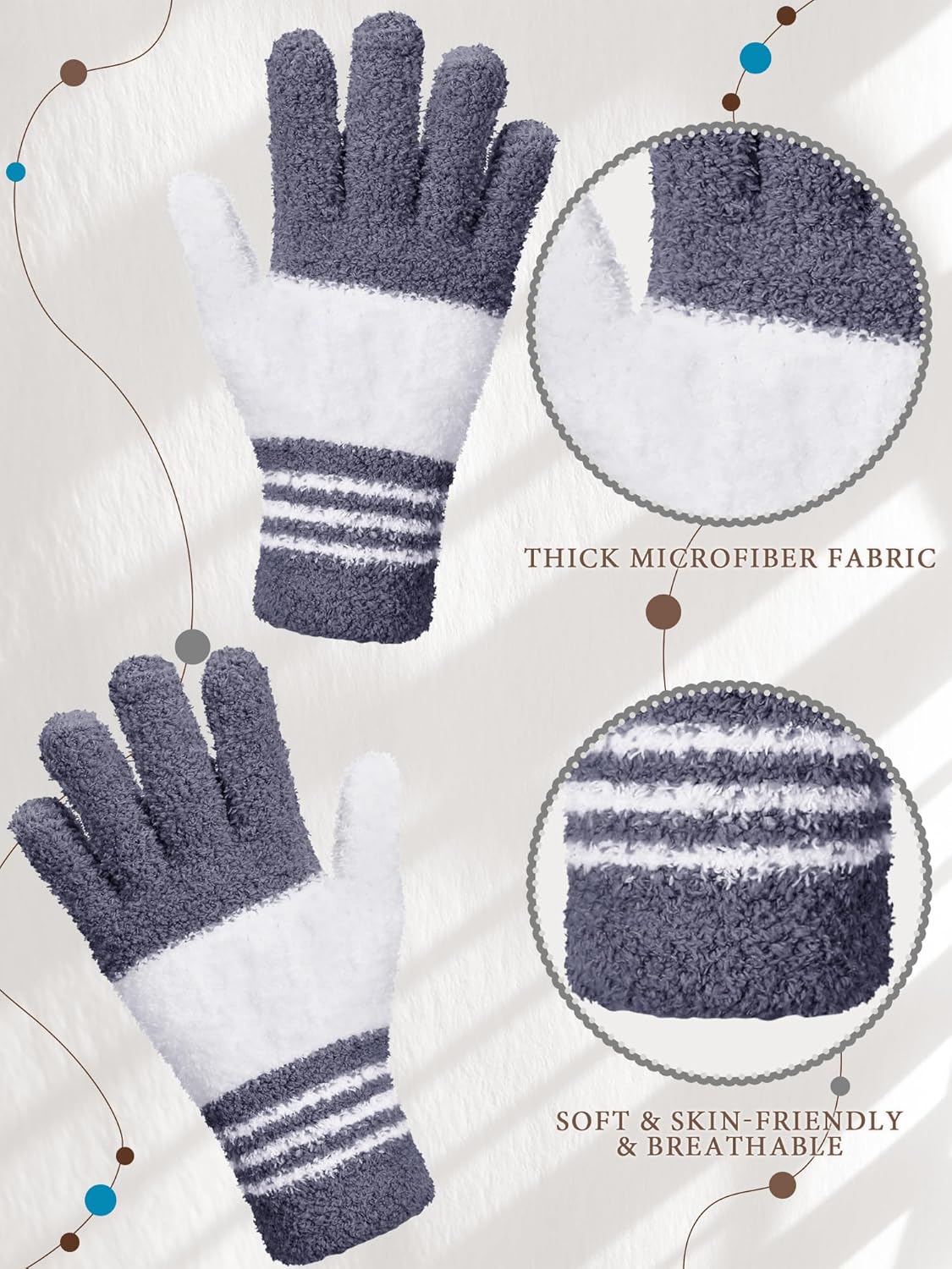 Patelai 3 Pairs Microfiber Plant Dusting Gloves Leaf Cleaning Gloves for Indoor Plants, Blinds, Furniture, House(Small,Dark Blue, Gray, Khaki, White)