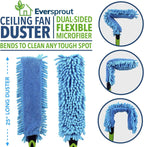 EVERSPROUT Duster 3-Pack | Hand-Packaged Cobweb Duster, Microfiber Feather Duster, Flexible Ceiling Fan Duster | Twists onto Standard ACME Threaded Poles (Pole Sold Separately) (Medium-Stiff Bristles)