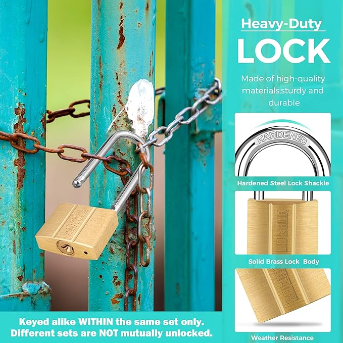 US-81/40L-2P Long Shackle Keyed Padlock (Keyed Alike, Waterproof, Solid Brass Lock) for Sheds, Storage Unit, School, Gym Locker, Fence, Toolbox, Hasp, Storage- 1-9/16 in. (40 mm L) *2