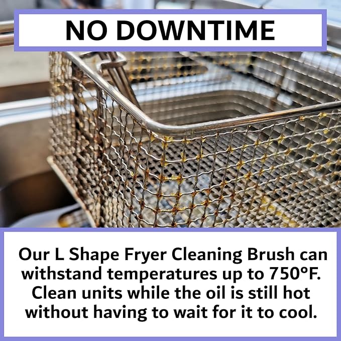 L-Shaped Deep Fryer Cleaning Brush, Up to 750F High Heat Resistant Metal Bristles Fryer Cleaning Brush for Food Debris, Grease Build-Up in Kitchen & Restaurant Deep Fryers Coil by FryOilSaver Co. B53C