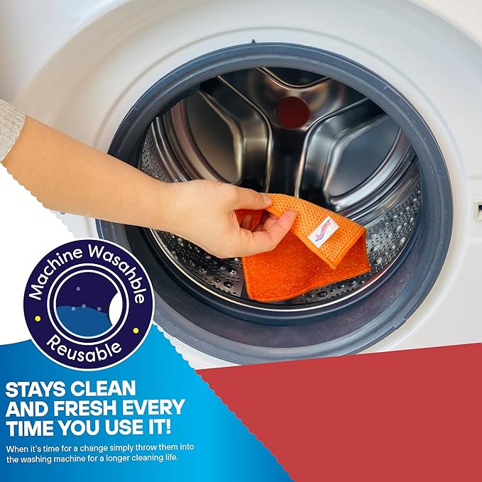 15 Pack Microfiber Scrub Dish Cleaning Cloth, Non-Scratch, Reusable & Durable for Pan Pot Dish Cooktop Stovetop Counter Kitchen Household, Machine Washable, 6 x 6 Inch, Orange, Blue & Green Assorted