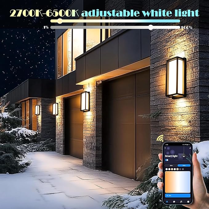 LED Smart Wall Sconces, 1Pack RGB Color Changing Outdoor Wall Light Fixtures, Exterior Lighting Fixtures via Tuya App Control, IP65 Waterproof Outside Light Fixtures for House Porch Yards