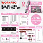 WORKPRO Cordless Rotary Tool Kit with 71pcs Accessories, 3 Variable Speeds, USB Rechargeable Mini Rotary Tool for Engraving, Sanding, Polishing, Carving, Cutting, DIY Crafts - Pink Ribbon