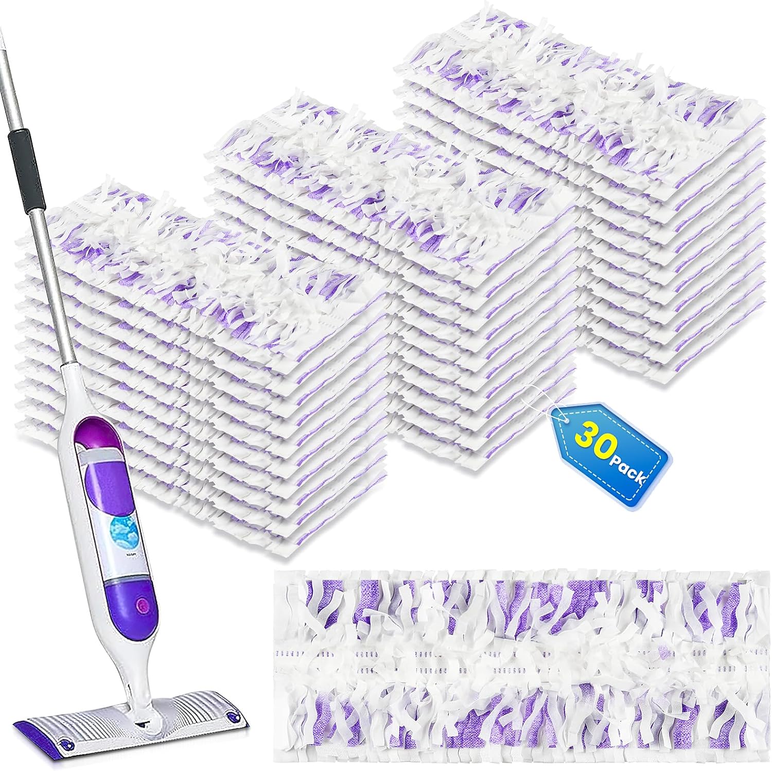 30 Count Disposable Powermop Refills for Swiffer Power Mop Pads, Unscented Spray Cleaning Repalcement Mopping Pads