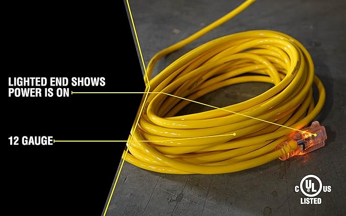 Southwire Yellow Jacket Heavy Duty Extension Cord - Reliable Outdoor Power for Tools & Equipment - Lighted End with Weather Resistant SJTW Jacket - 100 Foot (Pack of 2)