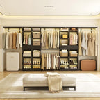 Unikito 10-15FT Closet Systems, Large Wood Walk in Closet Organizer with Hanging Rods and Drawers, Heavy Duty Closets Wardrobe with Shoe Rack, Sturdy Reversible Clothes Closet Kit, Black, Set of 2