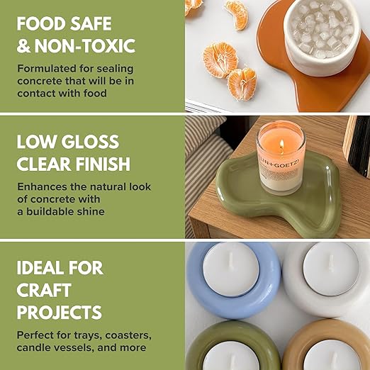Acrylic Sealer for Concrete & Cement Crafts – Low Gloss, Non-Toxic, Water Resistant, Food Safe – Compatible with Jesmonite – 16 oz