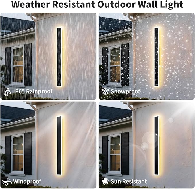 2 Pack 47.2 inch Modern Led Outdoor Wall Light, 3000K-6000K 10%-100% Dimmable Lights for Outside, IP65 Waterproof Wall Sconce Light with Remote Control for Porch,Hallway, Garage,Patio,Stairway,Yard