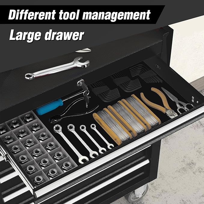 5-Drawer Rolling Tool Chest w/Drawers & Lock, Tool Storage Cabinet with Lockable Wheels, Top Cushion & Drawer Liners, Tool Organizer Box for Garage, Warehouse & Repair Sho