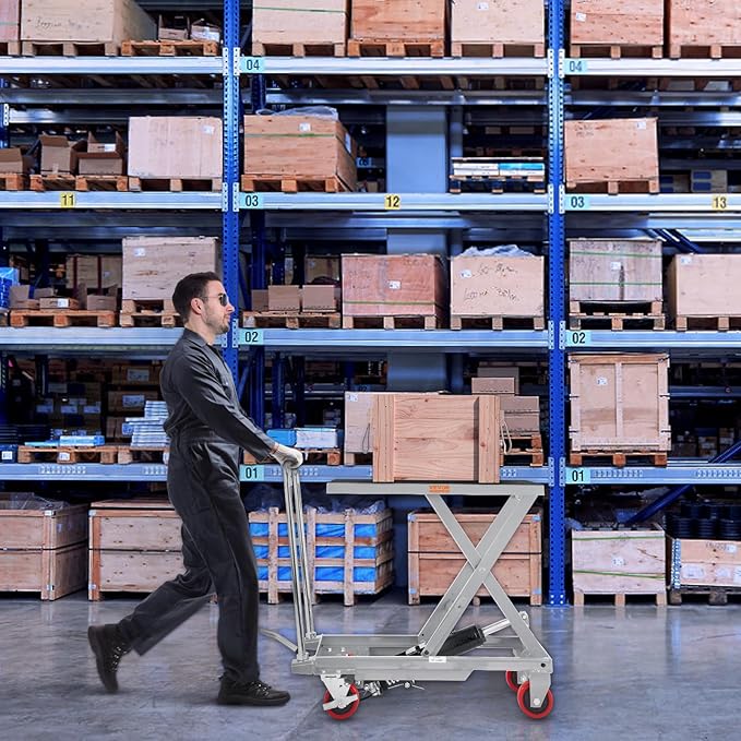 VEVOR Hydraulic Lift Table Cart, 500lbs Load Capacity 28.5 Inch Lifting Height, Manual Single Scissor Lift Table with 4 Wheels and Non-Slip Pad, Hydraulic Scissor Cart for Material Handling, Gray