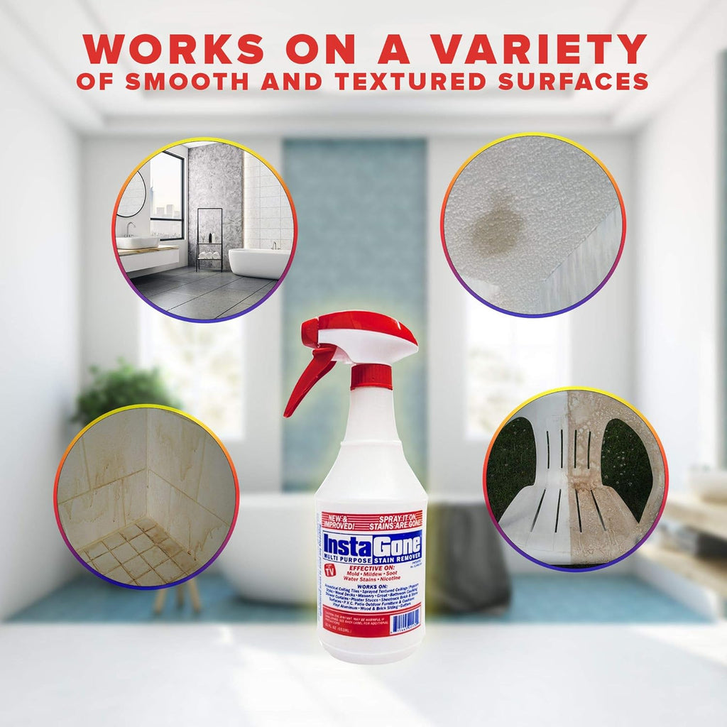 Stain Remover - 8 REFILL Pack + 24oz Spray Bottle - Just Add Water - Indoor/Outdoor Ceiling, Wall, Bathroom, Roof, PVC Fence, Patio Furniture & More