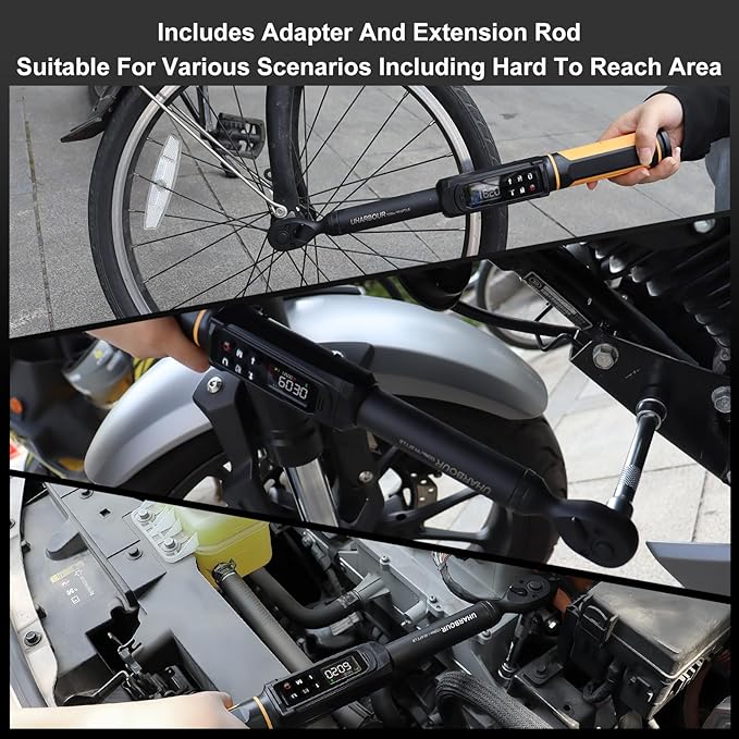 Digital Torque Wrench 3/8 Drive, 1.5-99.5 ft-lbs./6.8-135Nm Range, Electric Torque Wrench with Dual Direction Ratchet, ±1% Accuracy with Vibration, Buzzer and LED Alert