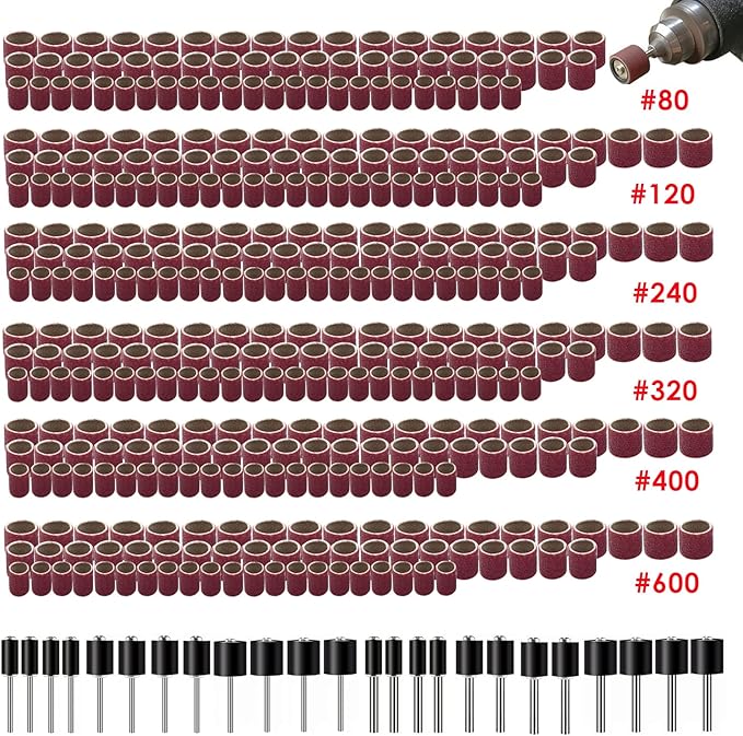 400 Pieces Sanding Drums Kit,Drum Sander Sleeves 376pcs (80 120 240 320 400 600Grit),24Pcs Drum Mandrels diameters,Sanding Bits Tool Accessories for Dremel Rotary Tool
