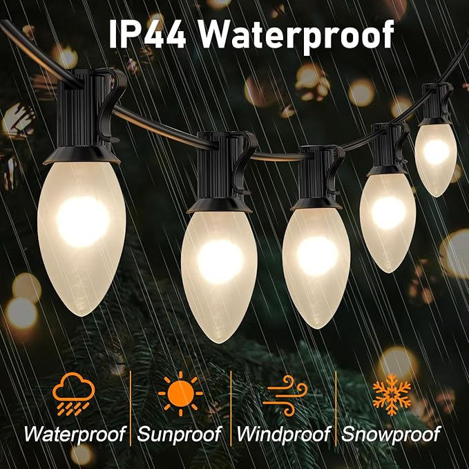 25 Pack C9 Frosted White Replacement Light Bulbs, 7W Vintage Incandescent Light Bulbs for Christmas Outdoor Indoor String Lights, E17 Intermediate Base Night Light Chandelier Bulbs- Frosted White