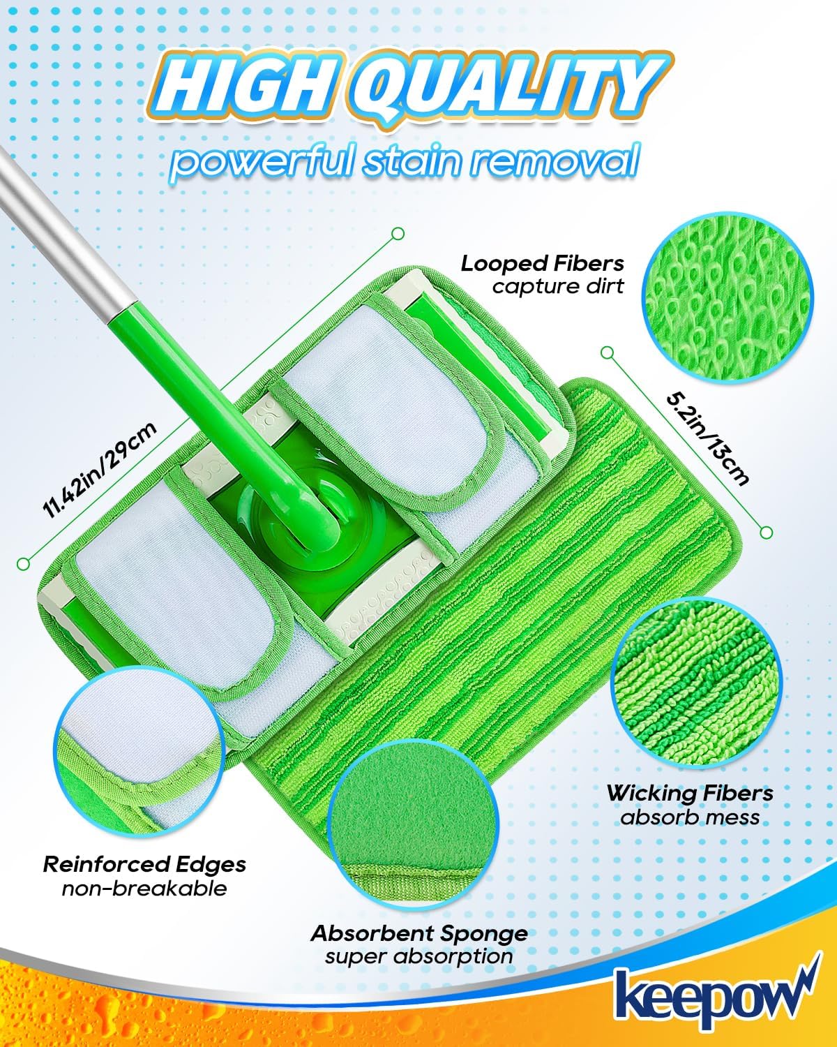 Keepow 6 Pack Microfiber Mop Pads Compatible with Swiffer Sweeper Mop and Sweep & Mop Deluxe Dry Pads Refills Reusable Wet Pads Mop Refill Pads Dry Wet Refills Washable Pads Wood Floor Cleaning Pads
