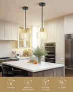 Emak 8 Inch Modern Pendant Lights Kitchen Island, Farmhouse Black and Gold Pendant Light Fixtures with Clear Glass Shade for Kitchen, Bedroom, Dining Room, PL122-BKBGD-CG