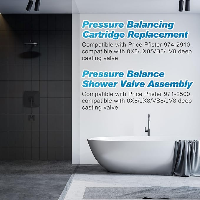 Dreyoo 2 Pieces Pressure Balancing Cartridge and Valve Stem Assembly, Compatible with 971-2500 and 974-2910, Compatible with Pfister 0X8/JX8/VB8/JV8 Deep Casting Valve, for Single Handle Tub/Shower