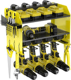 Heavy Duty Drill Holder & Power Tool Organizer Wall Mount, Metal Cordless Tool Organizer for Cordless Drill, Accessory Holder Rack (3L4D WITH CHARGING STATION (YELLOW), With Charging Station)