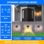 Porch Light with GFCI Outlet Dusk to Dawn Motion Sensor Outdoor Light 3 Light Modes Exterior Light Fixture Waterproof Outside Wall Light for House Patio Garage