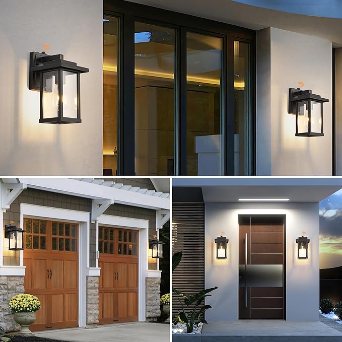 Outdoor Wall Light Fixtures, Modern Exterior Wall Mount Lanterns, Outside Wall Sconces in Black Finish with Clear Glass for Porch Patio Farmhouse, 2-Pack