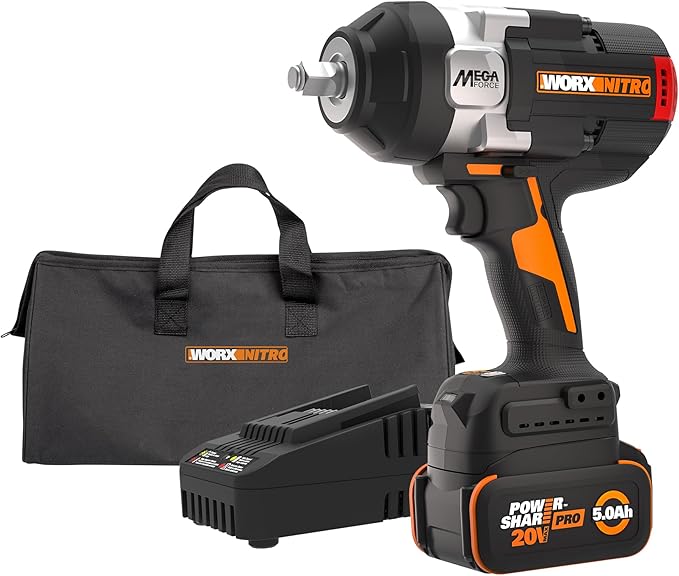 WORX Nitro 20V Brushless High Torque 1/2" Cordless Impact Wrench 1400 FT/LBS, Battery Impact Wrench with Constant Torque System, Compact Impact Wrench with Auto Mode – Battery & Charger Included