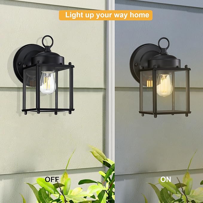GRUENLICH Outdoor Wall Sconce, Exterior Wall Lighting Fixtures with Clear Glass, Front Porch Lighting, Outdoor Lights for Patio, Doorway, Matte Black, 4 Pack