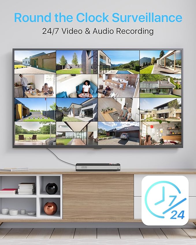 ZOSI 4K 16CH PoE Home Security Cameras System with 4TB Hard Drive,H.265 8MP 16 Channel CCTV NVR,12pcs 5MP Outdoor PoE IP Cameras,120ft Night Vision,Motion Detection,Remote Access,for 24/7 Recording