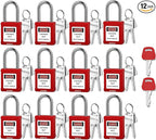 Lockout Tagout Locks with 2 Master Keys｜12-Pack Red OSHA Loto Lock｜Keyed Different & Laser Coding｜Lock Out Padlock Kits for Machinery & Electrical Panels