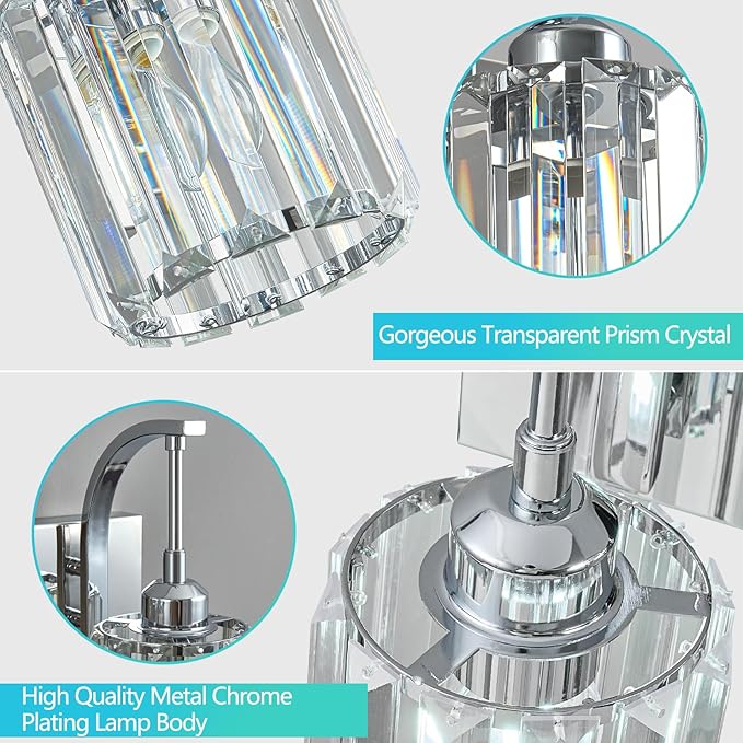 5-Light Crystal Vanity Light, Modern Chrome Bathroom Wall Sconce with K9 Crystal Shades, 42.51" Long Over Mirror Lighting for Vanity, Makeup, Hallway, Elegant & Easy Installation