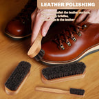 4 Pcs Horsehair Shine Shoes Brush Kit Polish Dauber Applicators Cleaning Leather Shoes Boots Care Brushes Suede Cleaner Brush with Microfiber Shoe Cloth(Wooden Style A)