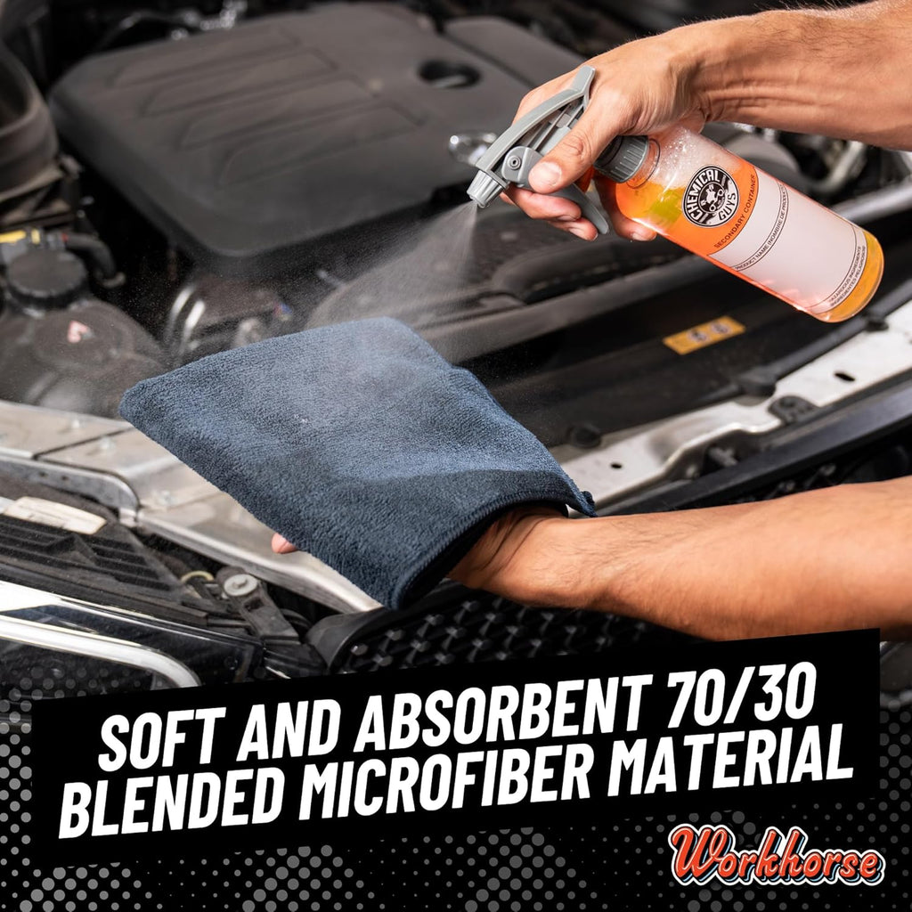 Chemical Guys Workhorse Professional Grade Microfiber Towels - Black 16x16 Inch Detailing Cloths for Cars, Home & Pet Drying, Ultra Soft & Scratch-Free, Perfect for Washing, Drying & Cleaning, 3 Pack