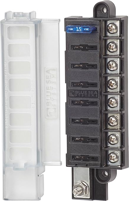 Blue Sea Systems 5046 ST Blade Fuse Block Compact 8-Circuit with Cover, 100 Amps