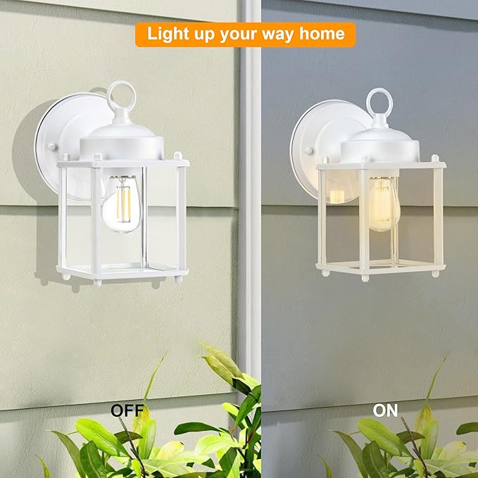 GRUENLICH Outdoor Wall Sconce, Exterior Wall Lighting Fixtures with Clear Glass, Front Porch Lighting, Outdoor Lights for Patio, Doorway, White, 4 Pack