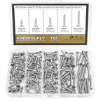 162 Pieces #7 x 1/2" 5/8" 3/4" 1" 1-1/4" Phillips Countersunk Head Self-Tapping Screws, Wood Screws Assortment Kit, 304 Stainless Steel