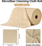 KitchLife Microfiber Cleaning Cloth Roll, 100 Pack - Tear-Away Microfiber Paper Towels, Lint-Free, Reusable, Washable for Kitchen, Car, Dishes, and Sensitive Surfaces (Wheat)