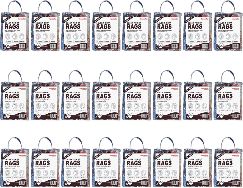 Color T-Shirt Rags (1 lb. Bag - Pack of 24) - Shop Bulk T-Shirt Cotton Cloth Rag in a Bag, Wipes for House, Mechanic, Auto, Garage, Paint, Window, & Utility