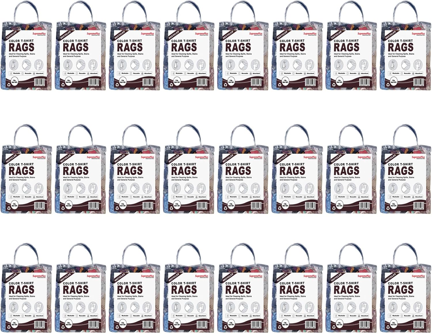 Color T-Shirt Rags (1 lb. Bag - Pack of 24) - Shop Bulk T-Shirt Cotton Cloth Rag in a Bag, Wipes for House, Mechanic, Auto, Garage, Paint, Window, & Utility