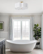 Gold Semi Flush Mount Ceiling Lights, 4-Light 18" Ceiling Light Fixtures with Fabric Shade in Flower Shape, Farmhouse Brass Drum Lighting for Nursery Bedroom Kitchen, AD-22009-4SF-GD