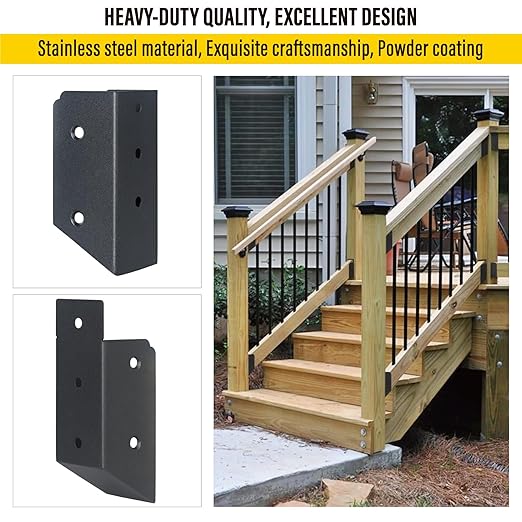 201 Stainless Steel 2" x 4" (1 ½" x 3 ½" Actual) Deck Railing 27.5° Stair Connectors, for Deck Railing Stair Handrail Connection Installation Deck Railing Bracket (4 Pair-Black)