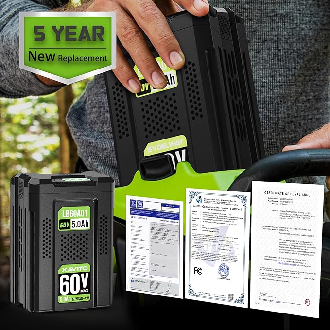XAVITO Replacement for Greenworks 60V Battery 5.0Ah, New Upgraded 5X Longer Runtime, Compatible with Greenworks 60V Cordless Power Tool, for 60V Battery LB60A02 LB60A03 LB602 LB6025
