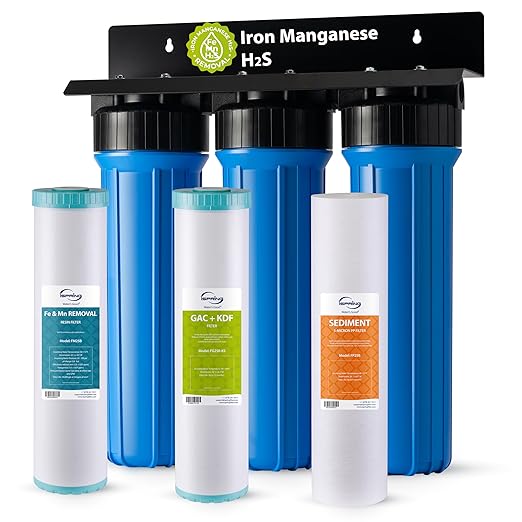 iSpring Iron, Hydrogen Sulfide, Manganese Whole House Water Filter System, Also Reduces Sediments, Lead, Chlorine, Chloramine, Mercury, WGB32B-MKS 3-Stage Whole House Water Filtration System