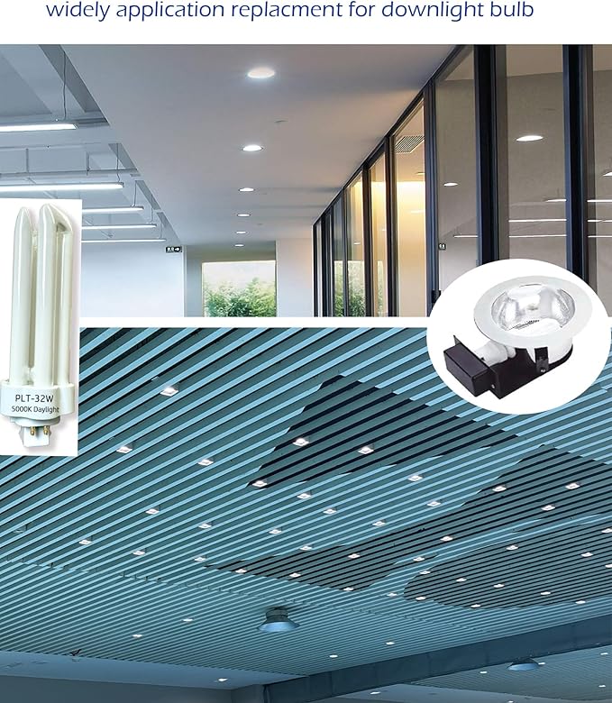 6pack PLT 32W Triple Tube Fluorescent Light Bulb, 5000K Bright White Daylight 4-Pin GX24-3 Type Base，High Transparency CRI 86