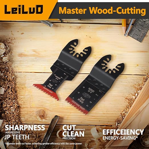 LEILUO 100 Pcs Multitool Blades Japanese Teeth Fast Cutting Oscillating Tool Blades CRV Material Oscillating Saw Blades Universal Accessories with Storage Bag Fit DeWalt Milwaukee Makita and More