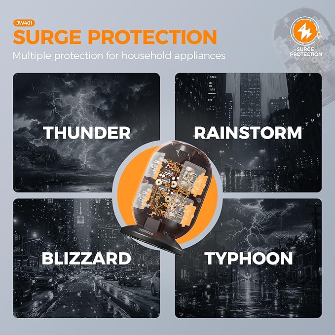 Surge Protector Power Strip Tower, TESSAN 10 ft Flat Extension Cord with Multiple Outlets, 8 AC Outlets 4 USB Ports (1 USB C), Charging Station with Surge Protection for Home Office Dorm, Black