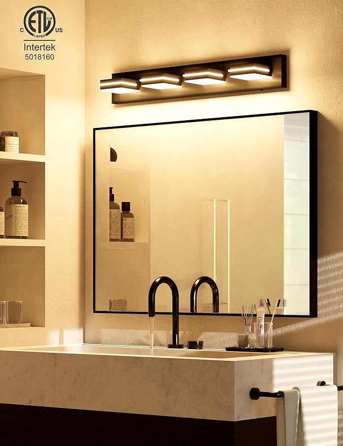 VOLISUN 5CCT Bathroom Light Fixtures Over Mirror, Dimmable, 360°Rotatable Head, 30 inch, 4 Light Bathroom Vanity Light Fixtures, Black LED Vanity Lights for Bathrooms-ETL Certificated