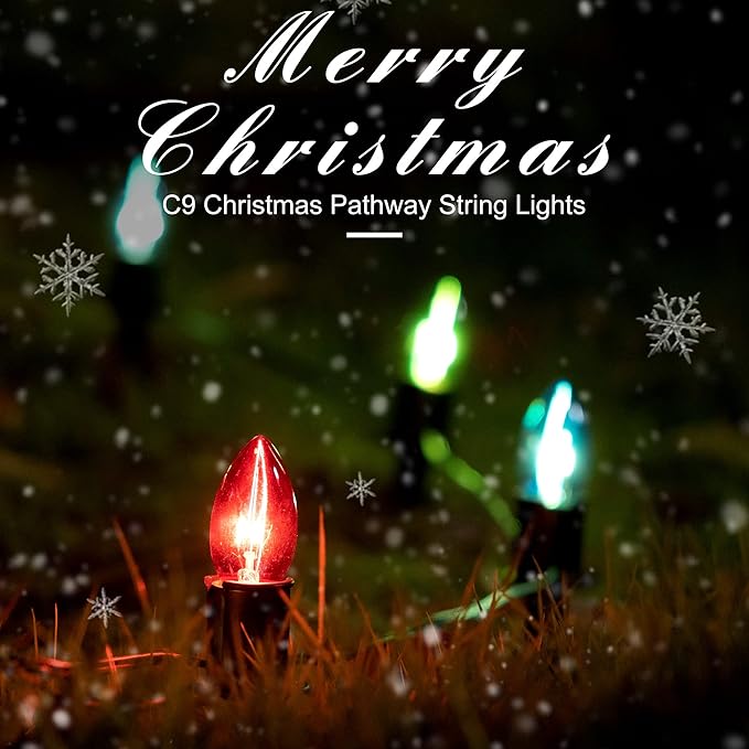 Colorful 25 Pack C9 Christmas Bulbs Replacement - Multicolor Incandescent Bulbs, Christmas Light Bulb for Holiday String Lights, Indoor/Outdoor Decorations, 7 Watt