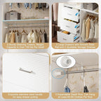 Closet System with Drawers, 8FT Closet Organizer Systems with Expandable Hanging Rods, 96" Wooden Storage Systems with Hanging Pods, Built-in Garment Rack for Bedroom