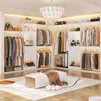 Unikito 8FT Closet System with 4 Drawers, 96" Wood Closet Organizer with Mirror and Hanging Rods, Sturdy Walk in Wardrobe Closet Insert with Tower, 96" W x 16" D x 80" H (Can Be Cut To Fit), White